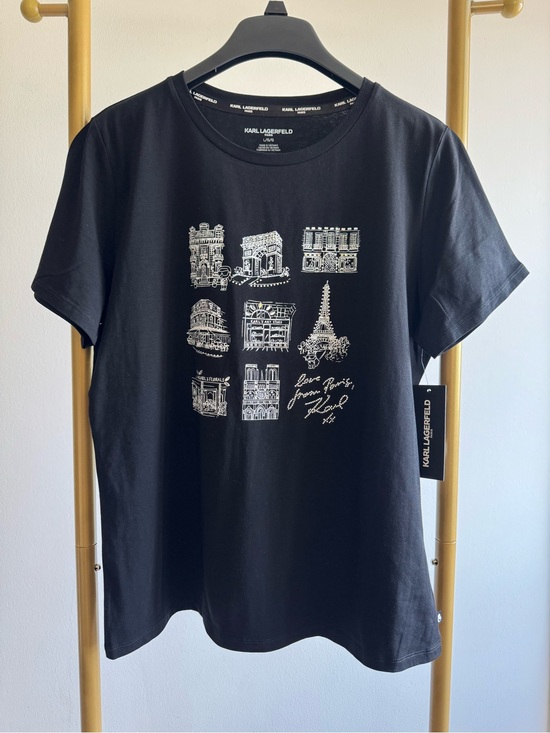 Karl Lagerfeld Tops - Karl Lagerfeld Black Short Sleeve Tee with White Paris Landmark Print